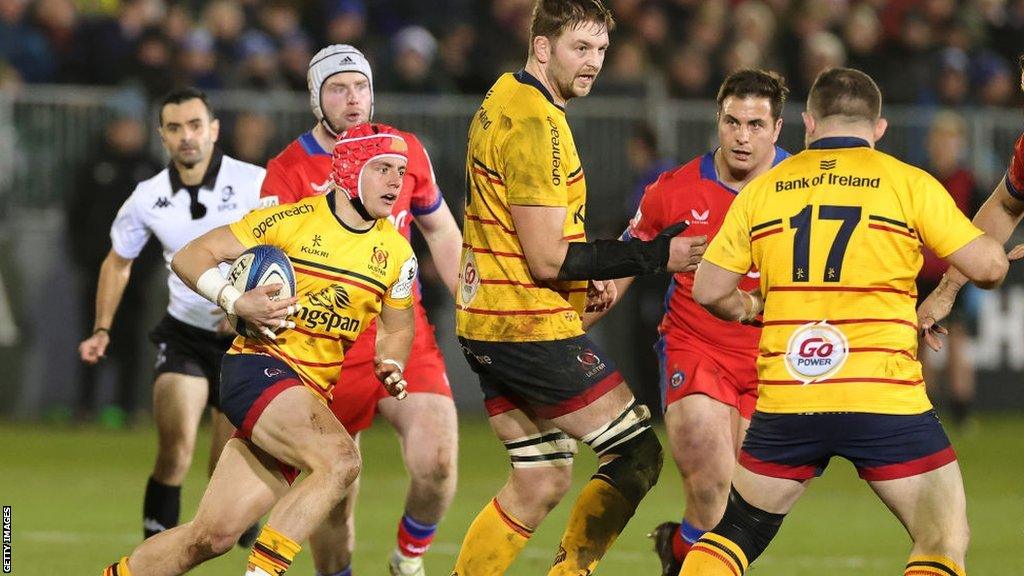 Ulster's Mike Lowry runs with the ball during the defeat by Bath