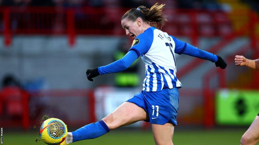 Elisabeth Terland scores for Brighton against Leicester