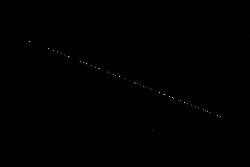 The passage of SpaceX Starlink satellites is observed in the skies of Sanliurfa, Turkiye 