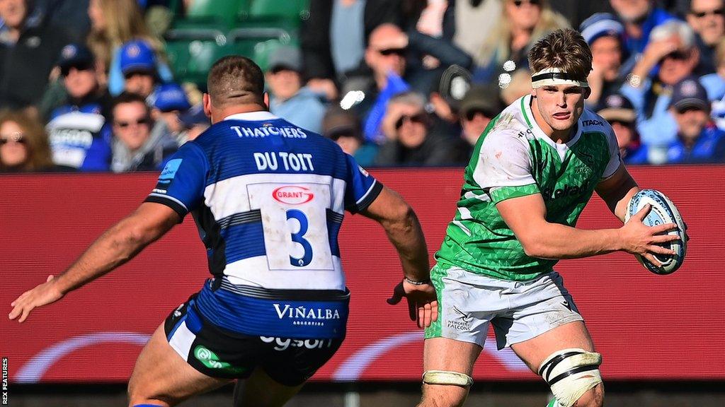 Guy Pepper with the ball during Newcastle's game against Bath earlier this season