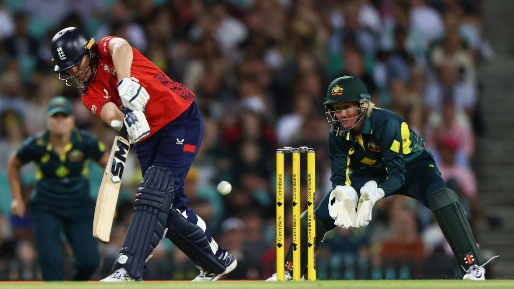 England captain Heather Knight batting.