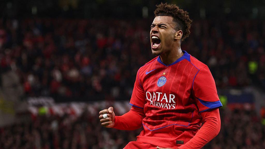 Desire Doue celebrates a goal in PSG's win
