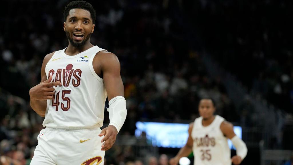 Donovan Mitchell celebrating his late basket that secured the win