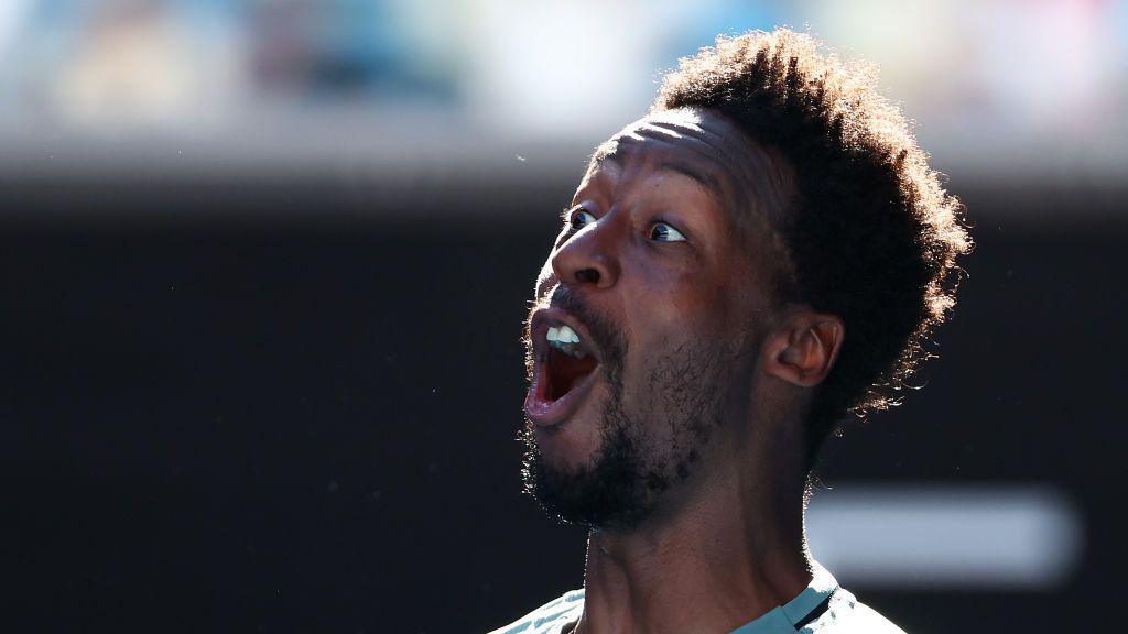 Gael Monfils celebrates after beating Taylor Fritz in the Australian Open third round