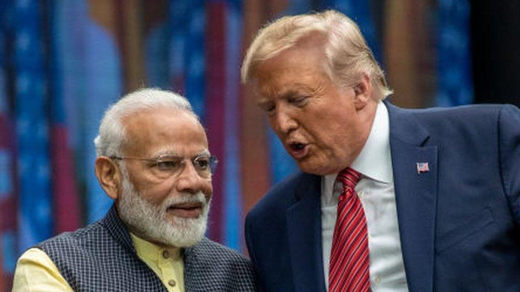 Narendra Modi and Donald Trump at rally