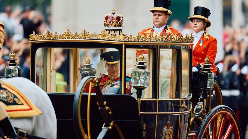 King Charles in a carriage at Trooping the Colour 2024