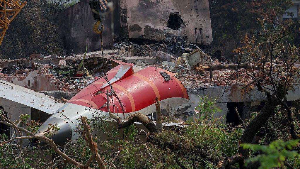Wreckage at the site of the Air India plane crash in India's Ahmedabad