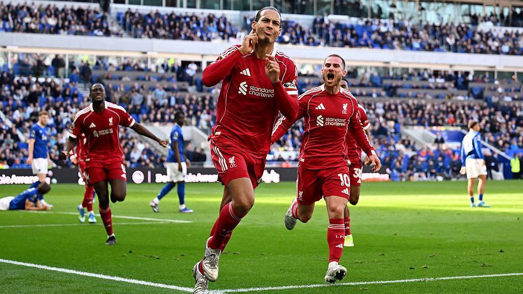 Virgil van Dijk celebrates Liverpool's winner