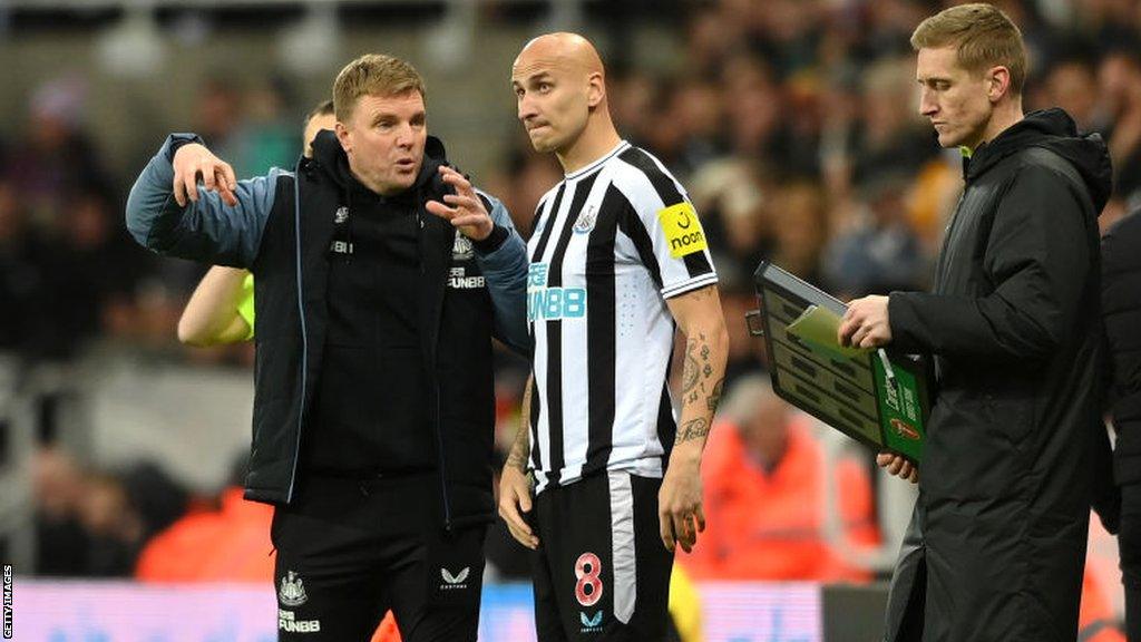 Jonjo Shelvey and Newcastle boss Eddie Howe