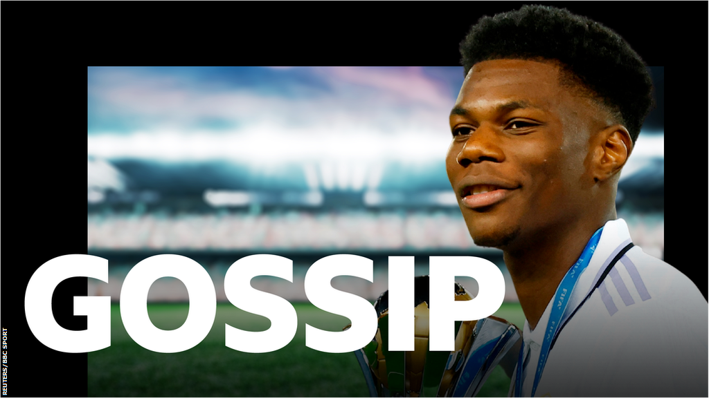 Aurelien Tchouameni and the BBC Sport Gossip logo