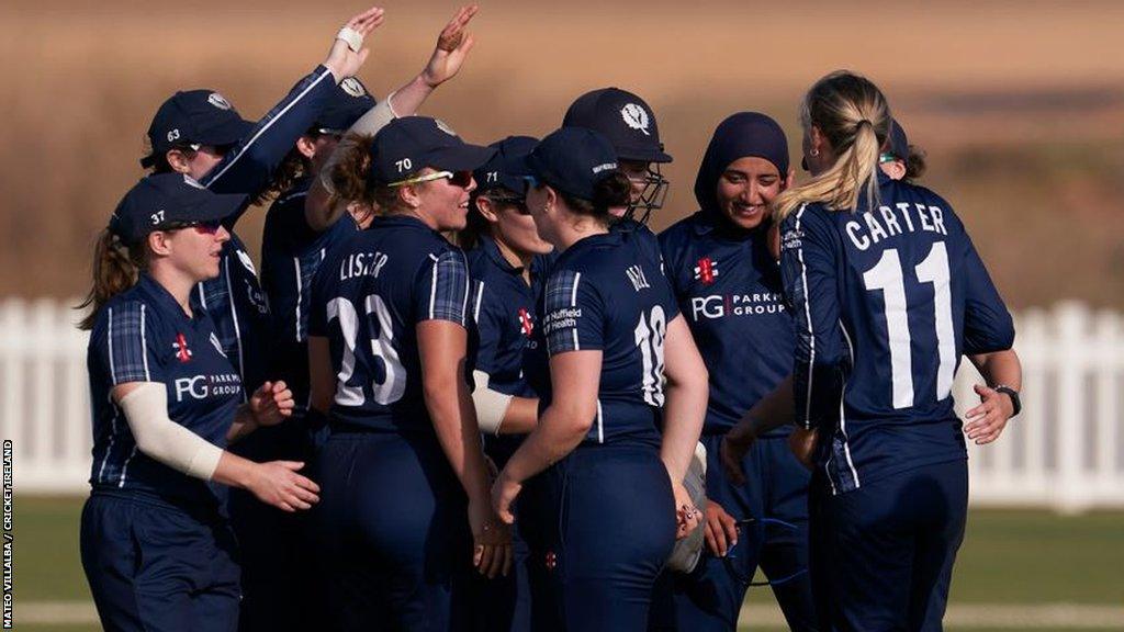 Scotland celebrate a 40-run victory in Spain