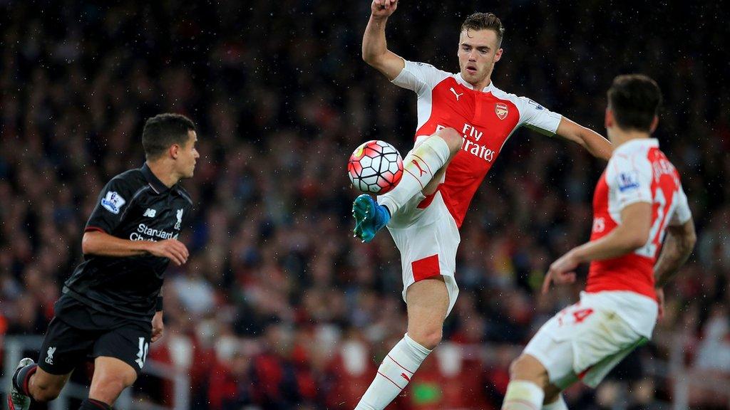 Arsenal's Calum Chambers reaches for the ball