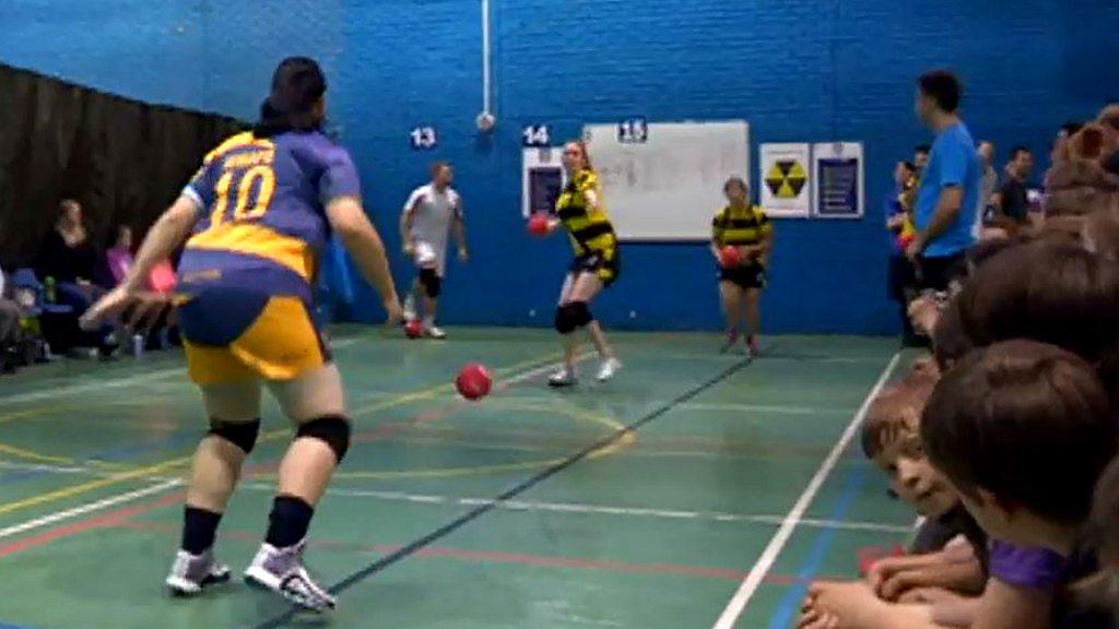 Women playing dodgeball