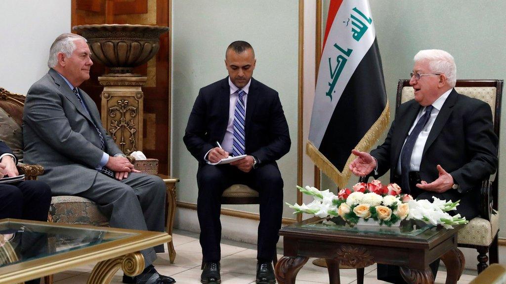 Rex Tillerson meets with Iraq"s President Fuad Massum in Baghdad