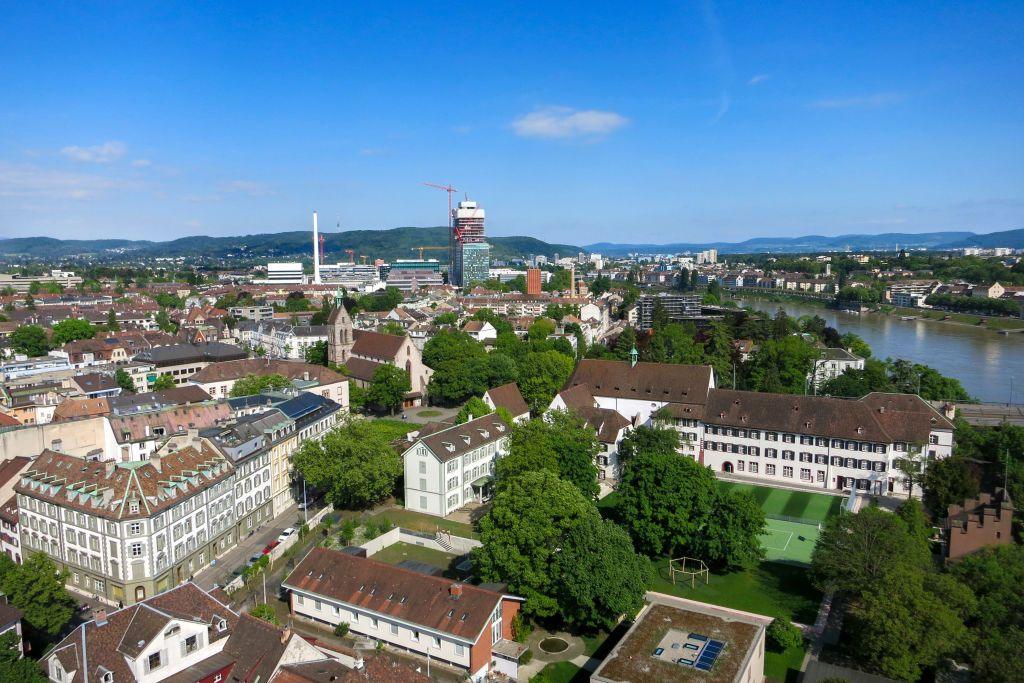 aerial view of the city of Basel in Switzerland. 