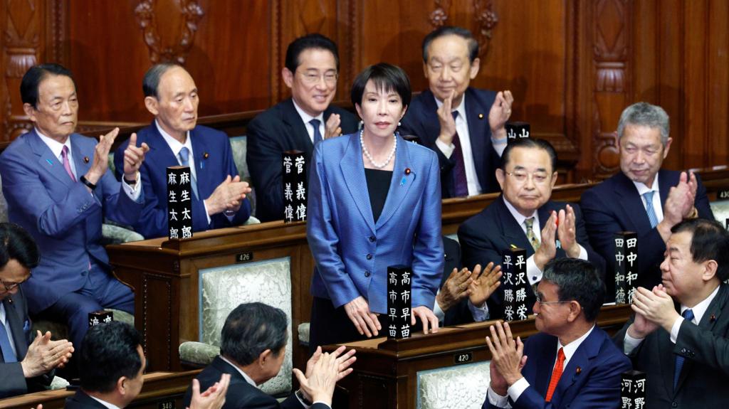 Members of Japanese parliament applaud Prime Minister Sanae Takaichi