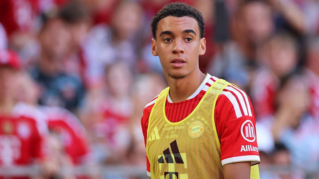 Jamal Musiala looks on ahead of the pre-season friendly against Leipzig in August 2026
