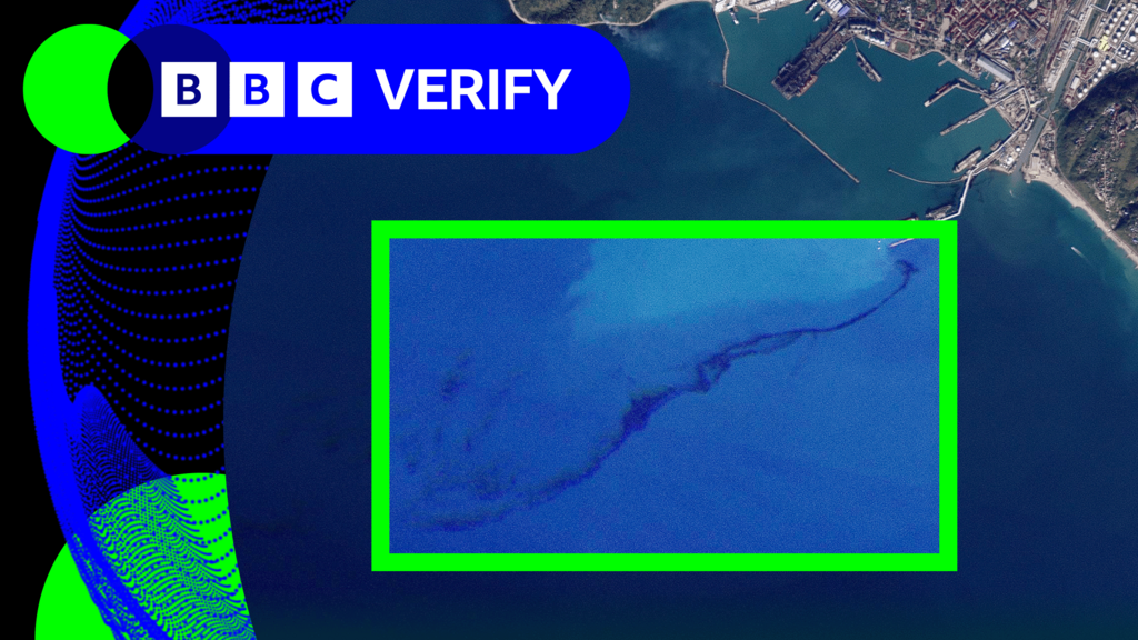 Satellite imagery showing an apparent oil spill off the port of Tuapse, Russia