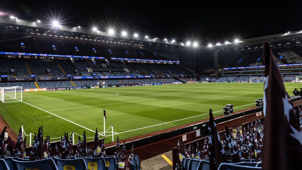 Inside of Villa Park in the dark