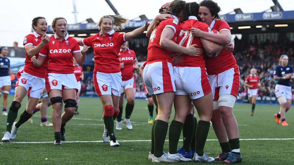 Wales celebrate as they beat Scotland
