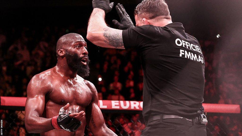 Cedric Doumbe looks confused following defeat by Baysangur Chamsoudinov