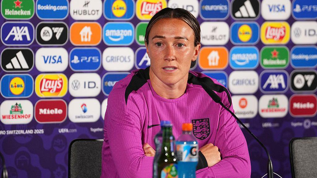 Lucy Bronze of England speaks to the media during the England Press Conference ahead of the UEFA Women's EURO 2025 Quarter-final