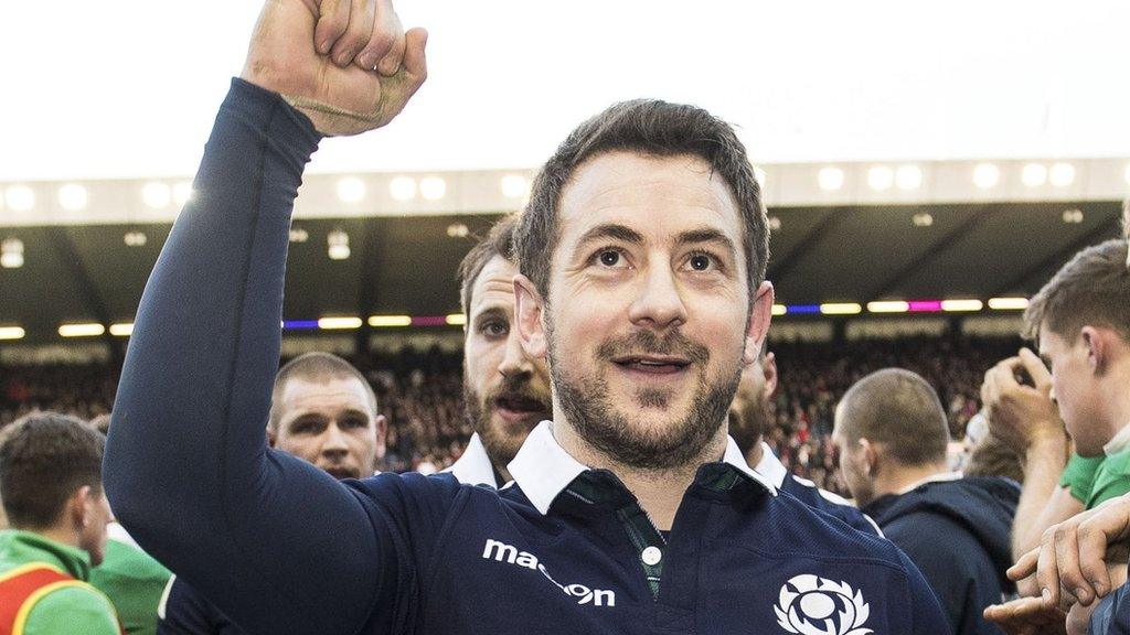 Scotland captain Greig Laidlaw celebrates victory over Ireland