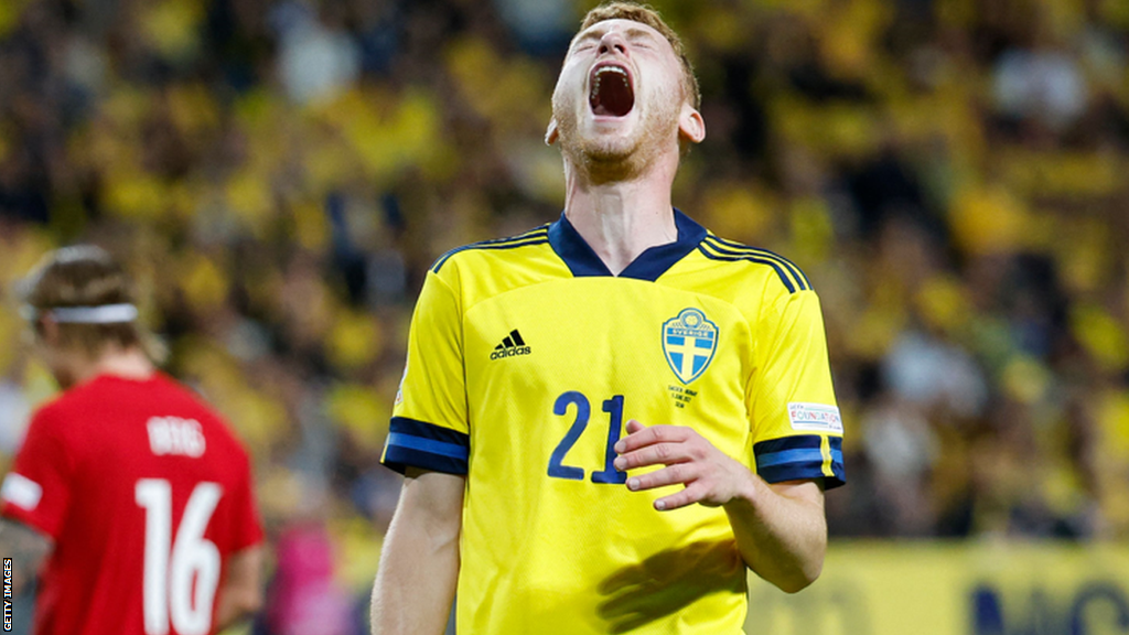 Dejan Kulusevski reacts during a Nations Leage match with Norway