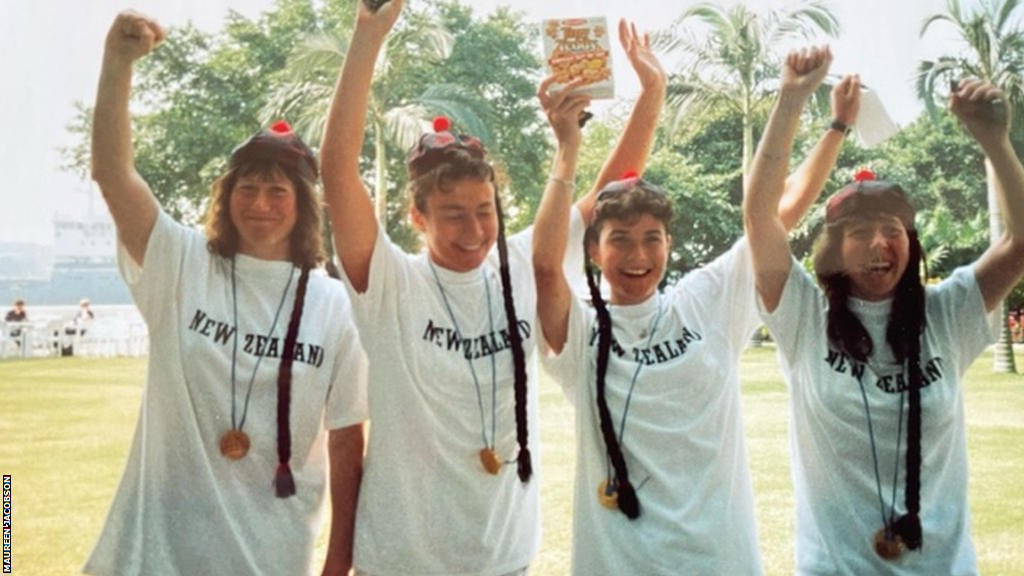 Maureen Jacobson with team-mates Monique van de Elzen, Amanda Crawford and Donna Baker