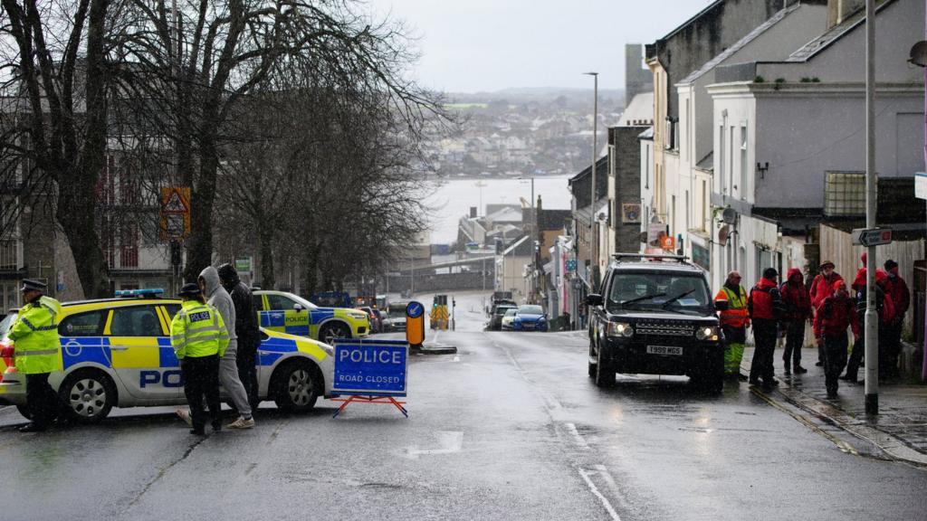 A road near to Torpoint Ferry crossing is closed off