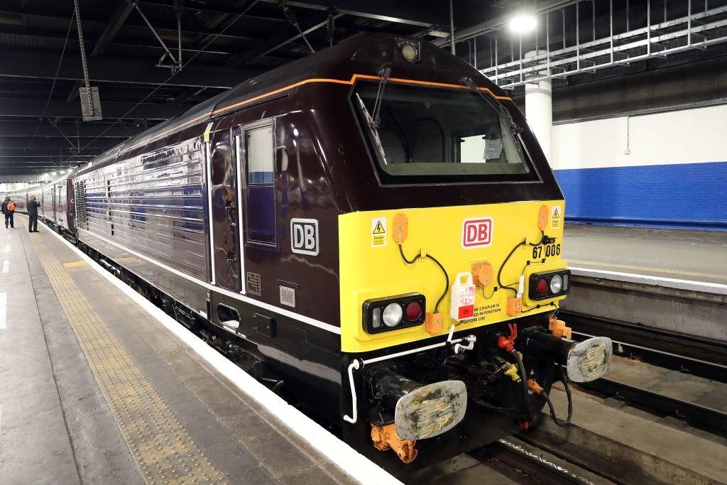 The royal train is painted in a distinctive claret colour