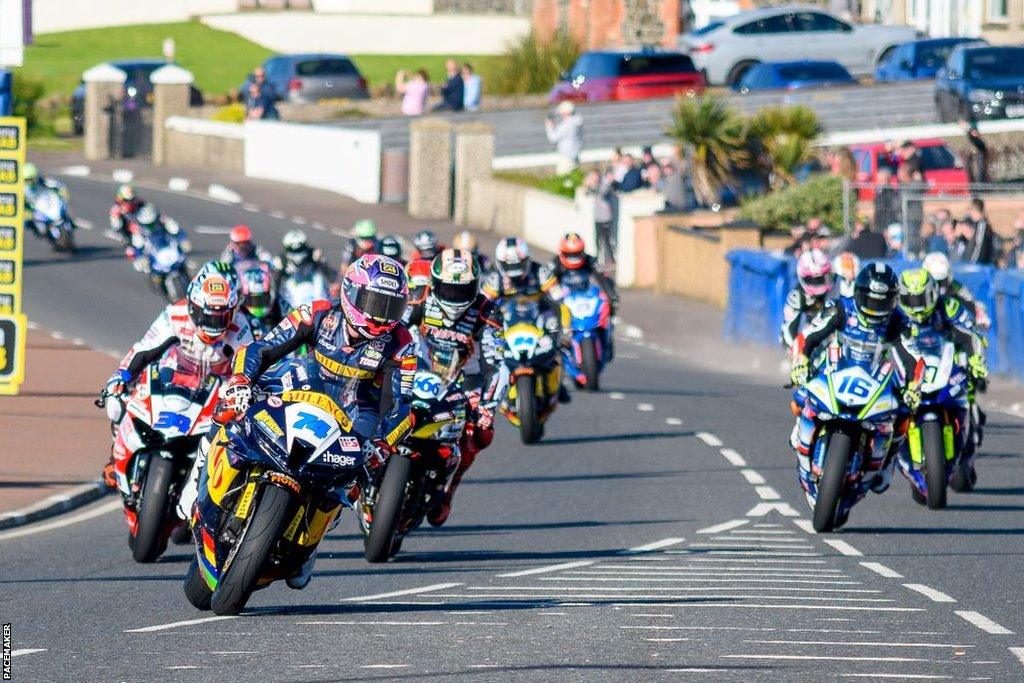 Davey Todd leads the chasing pack in a scintillating Supersport race