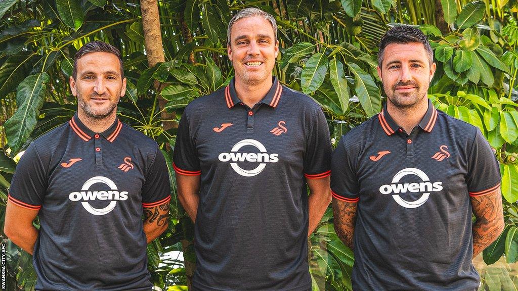 Martin Paterson and Alan Sheehan alongside Michael Duff at Swansea's pre-season training camp in Spain, which runs until Saturday