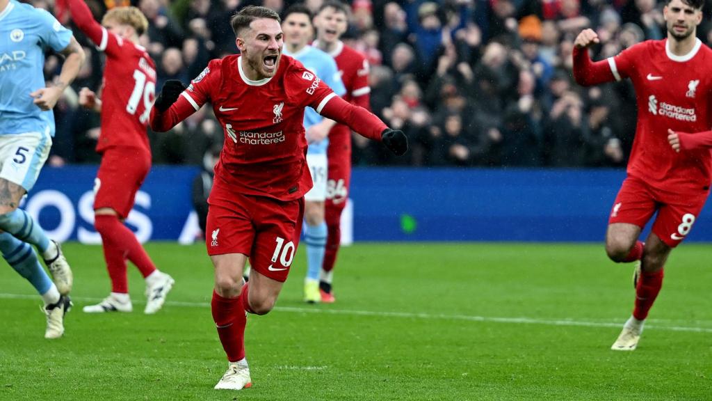 Alex Mac Allister celebrates Liverpool equaliser