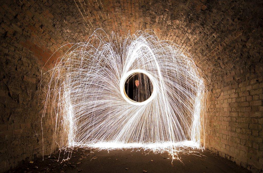 Steel wool spin under a bridge near Cowdray, Colchester.