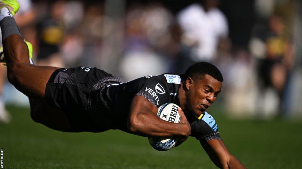 Immanuel Feyi-Waboso, who is a former Wales Under-18 international, scores a try for Exeter