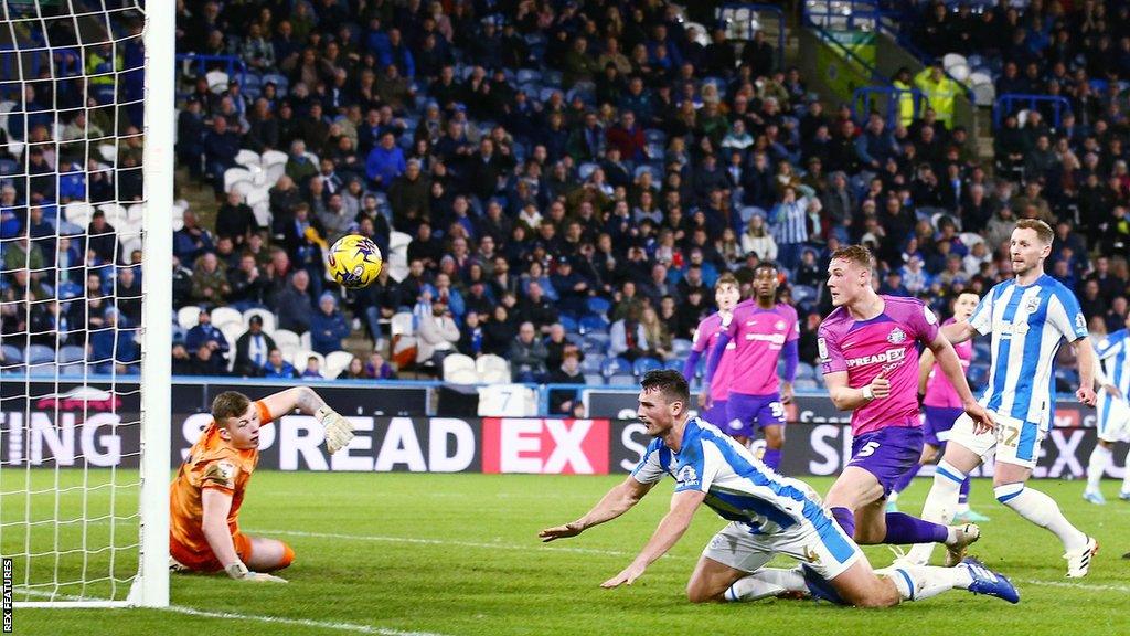 Matty Pearson scores for Huddersfield against Sunderland