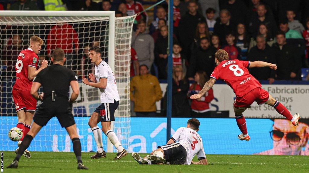 Riley McGree (right) gave Middlesbrough the lead against Bolton a minute into second-half stoppage time