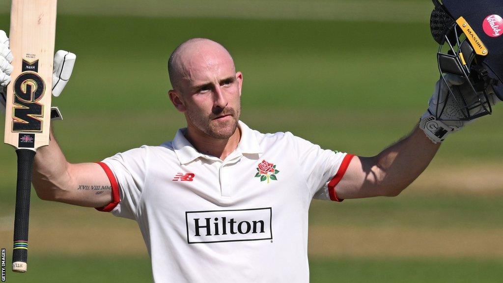 Josh Bohannon celebrates a century for Lancashire