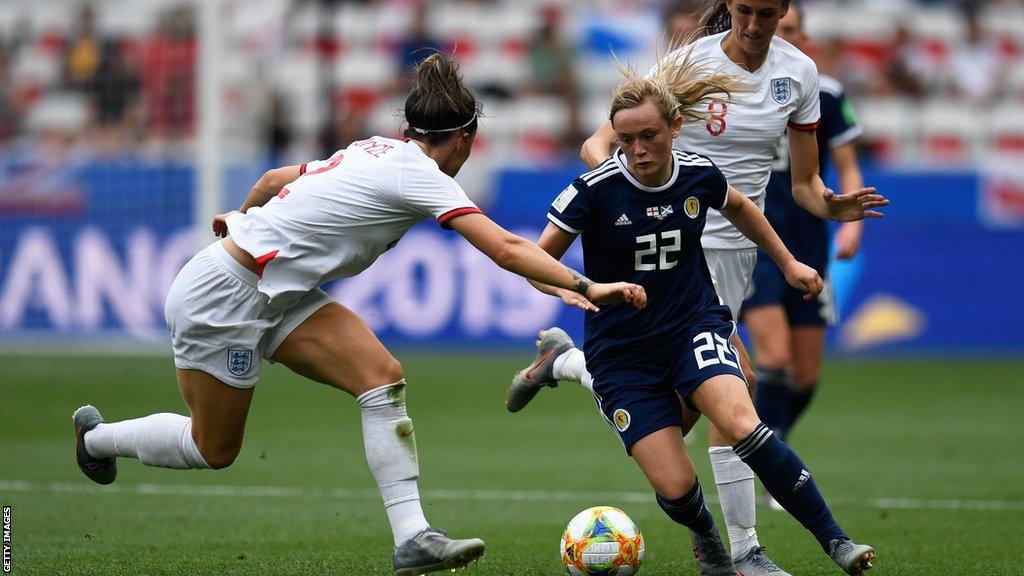 England's Lucy Bronze and Scotland's Erin Cuthbert