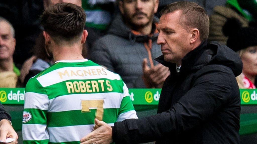 Celtic's Patrick Robers and manager Brendan Rodgers