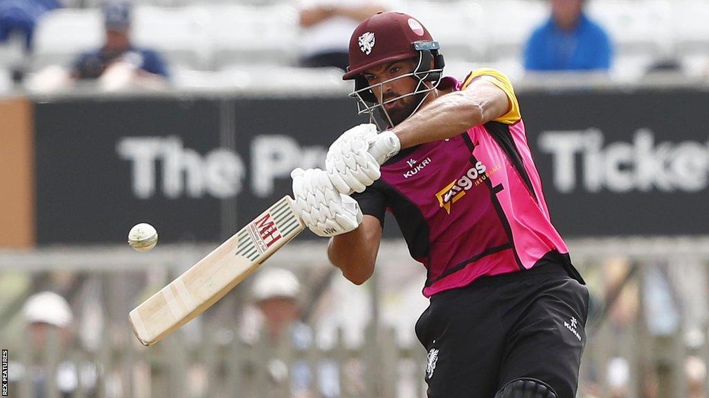 Andy Umeed swings his bat during a One-Day Cup game for Somerset this summer