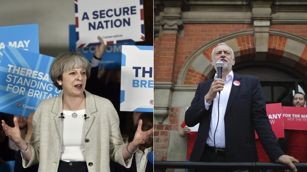 Theresa May and Jeremy Corbyn on 3 June 2017