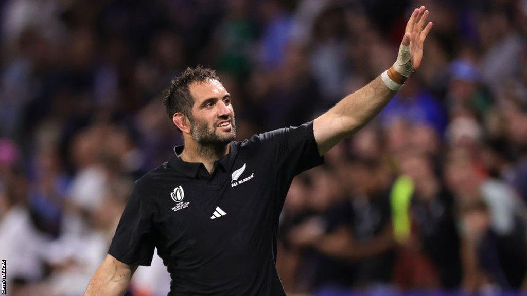 Sam Whitelock waves to New Zealand supporters