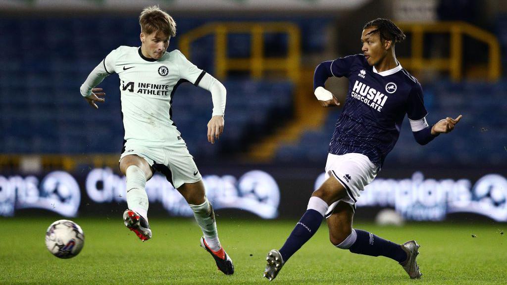 Josh Stephenson in action against Chelsea's youth team