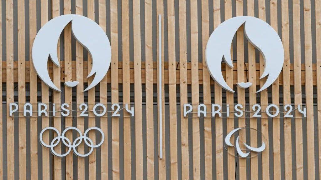 The logos of the Paris Olympic and Paralympic Games on display