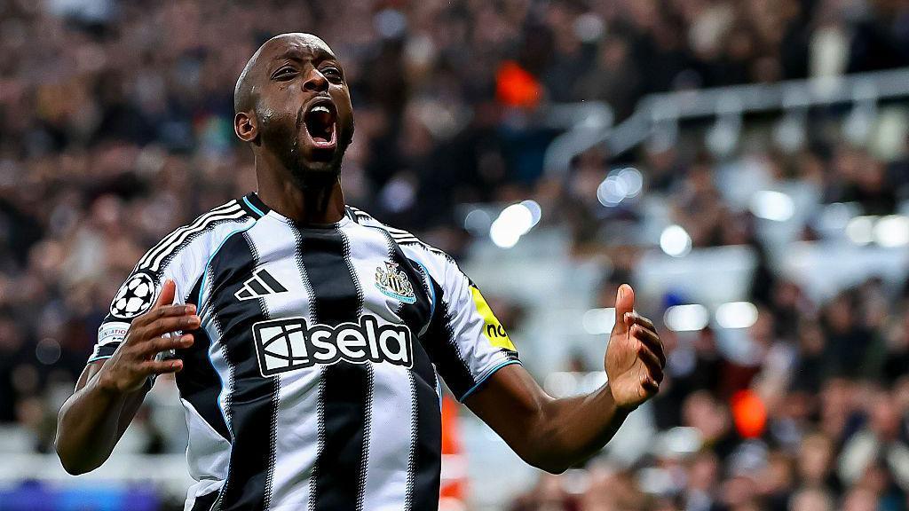 Yoane Wissa celebrates after scoring for Newcastle United against PSV Eindhoven at St James' Park on 21 January, 2026