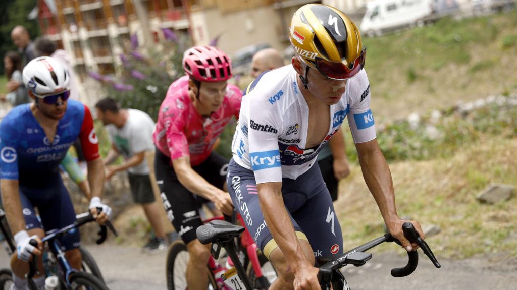 Remco Evenepoel suffering during stage 14 of the 2024 Tour de France