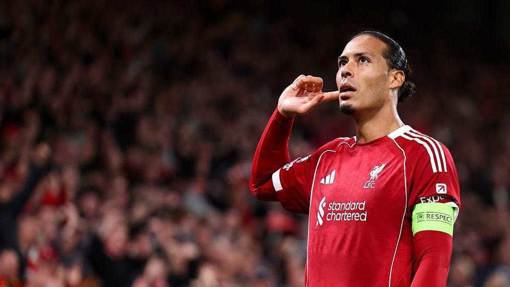 Virgil van Dijk of Liverpool celebrates