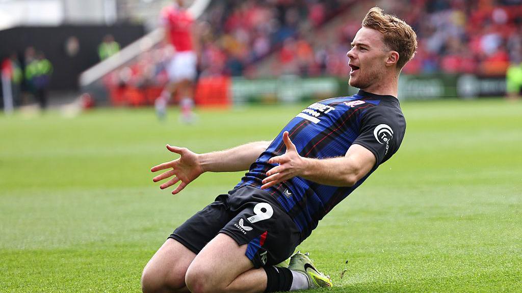 Tommy Conway celebrates on his knees